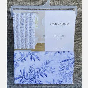 Laura Ashley Faye Toile Blue Floral Cotton Polyester Fabric Shower Curtain 72"